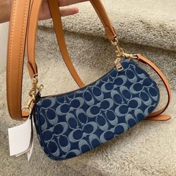 COACH Ashton Baguette Bag In Signature Canvas Denim/Brown CY700 - Picture 6 of 6